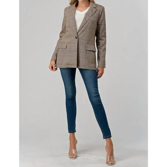 NEW SHERO classic plaid blazer in multi brown