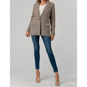 NEW SHERO classic plaid blazer in multi brown