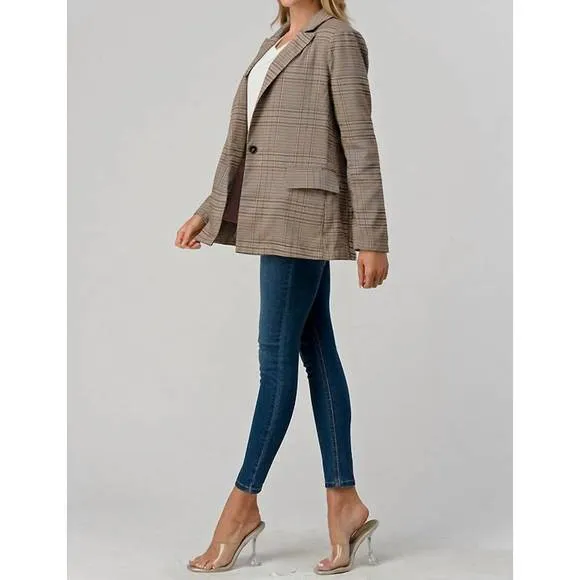 NEW SHERO classic plaid blazer in multi brown