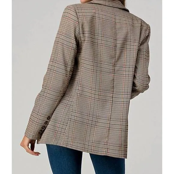 NEW SHERO classic plaid blazer in multi brown