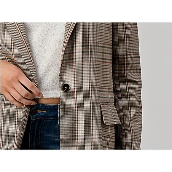 NEW SHERO classic plaid blazer in multi brown