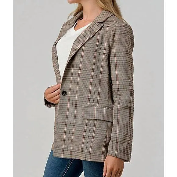NEW SHERO classic plaid blazer in multi brown