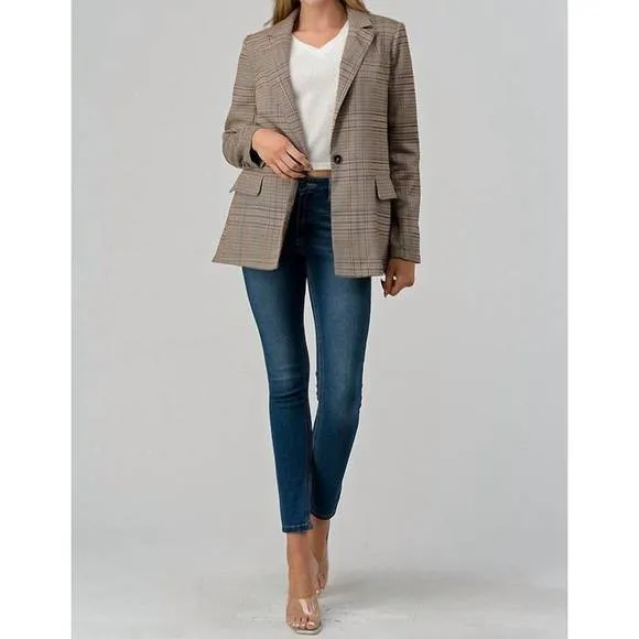NEW SHERO classic plaid blazer in multi brown