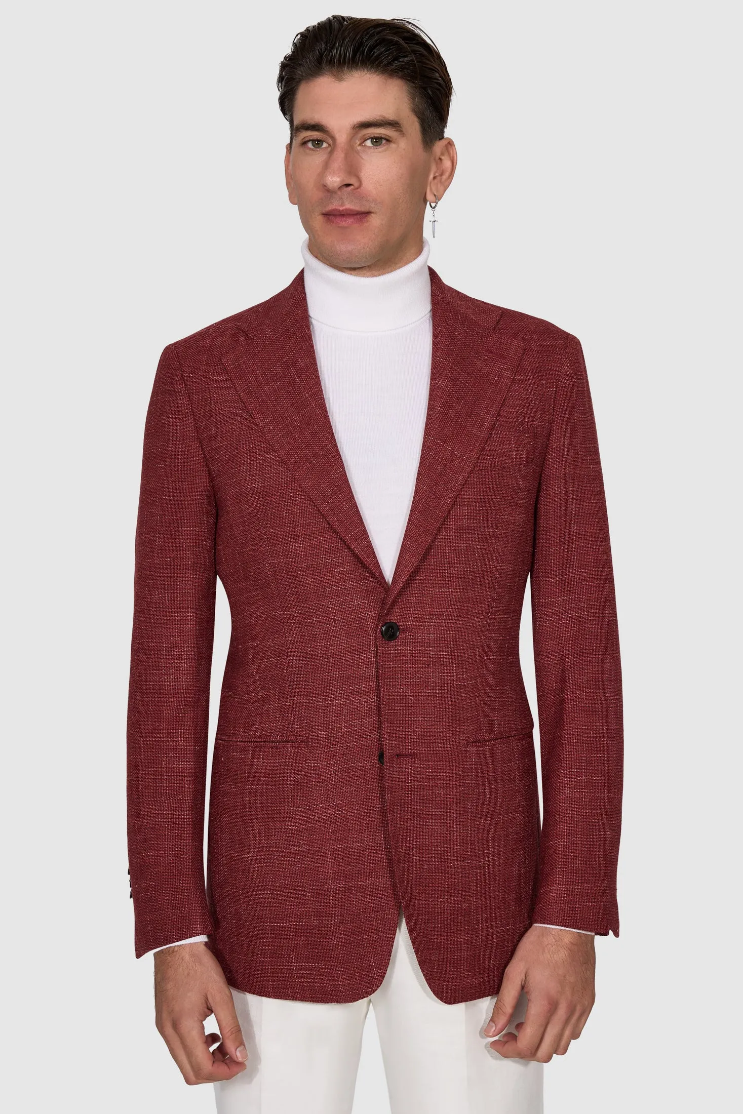 New SUITREVIEW Elmhurst Berry Red Wool and Linen Blazer