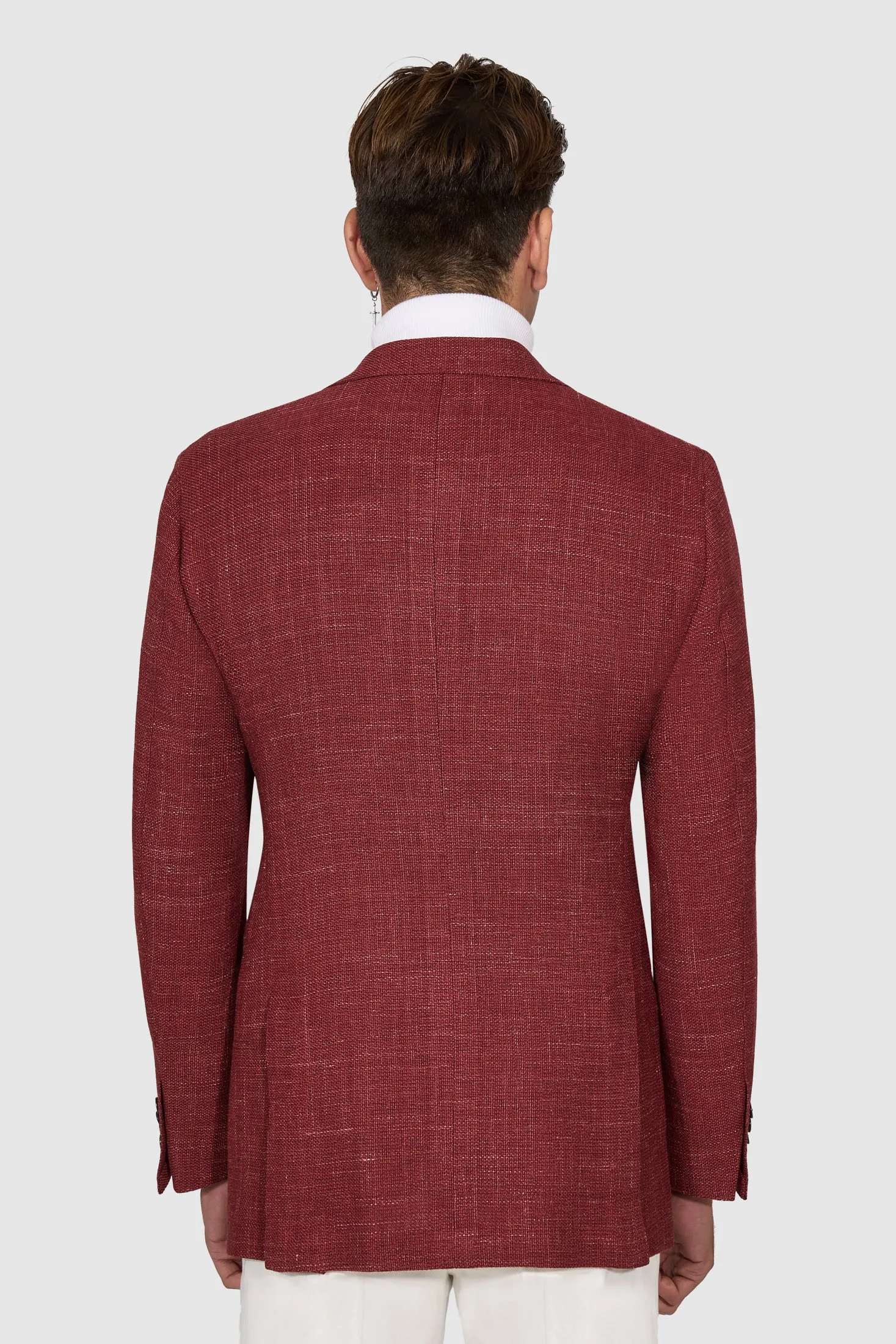 New SUITREVIEW Elmhurst Berry Red Wool and Linen Blazer