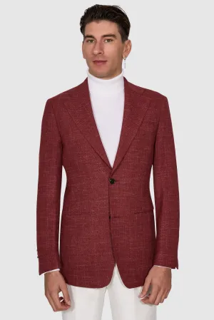 New SUITREVIEW Elmhurst Berry Red Wool and Linen Blazer