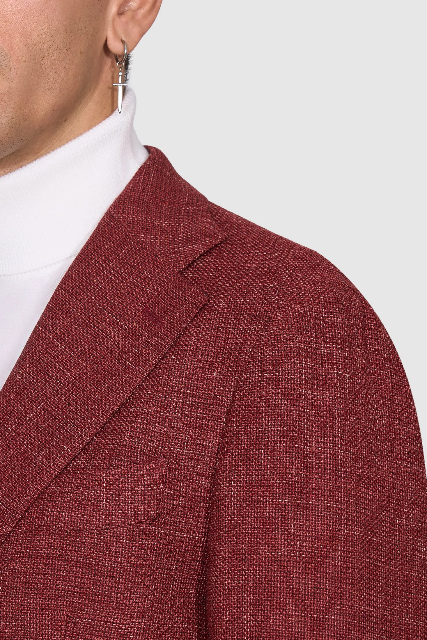 New SUITREVIEW Elmhurst Berry Red Wool and Linen Blazer