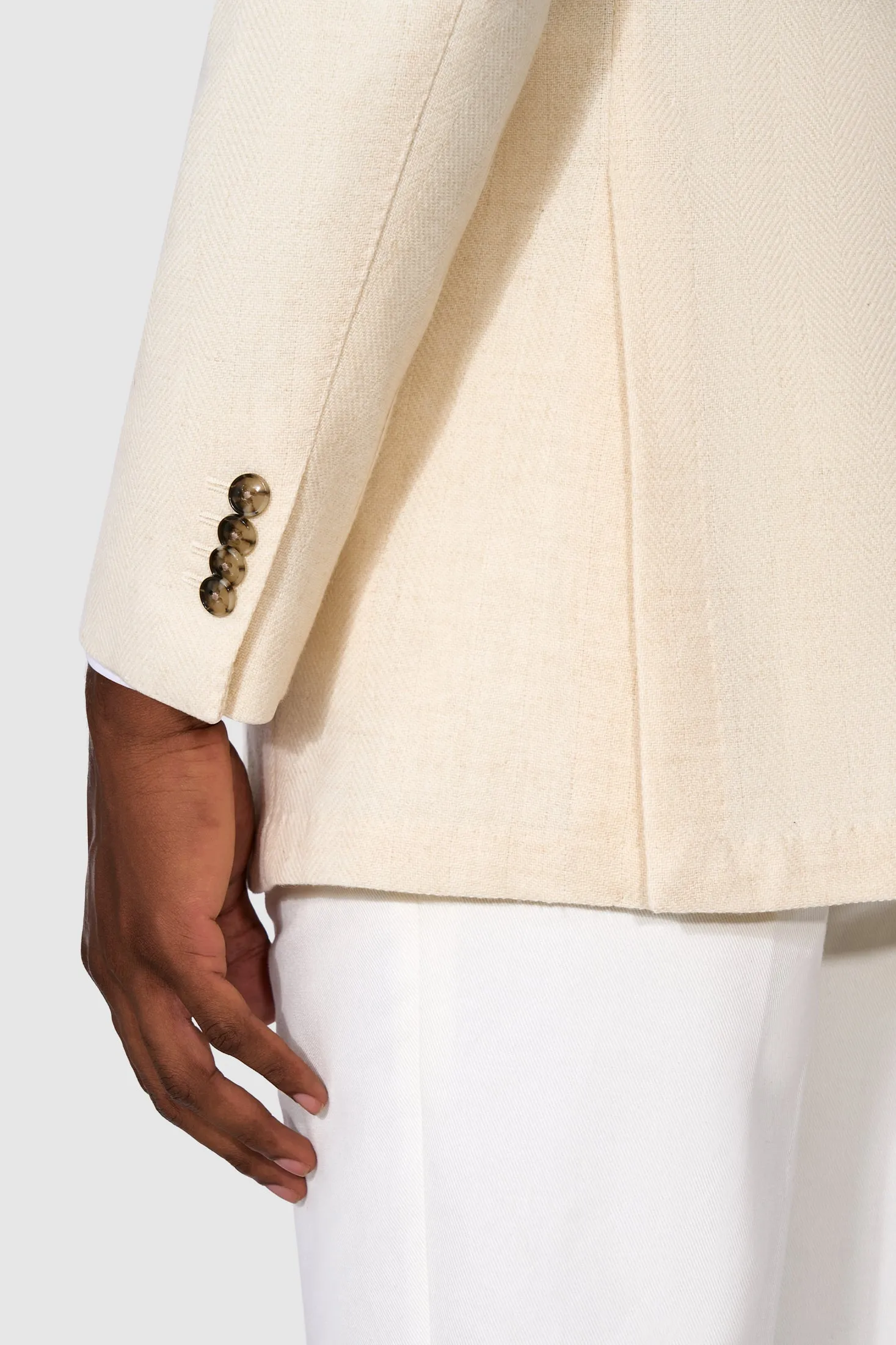 New Suitsupply Havana Off White Herringbone Wool and Cashmere Unlined Blazer - Size 44L
