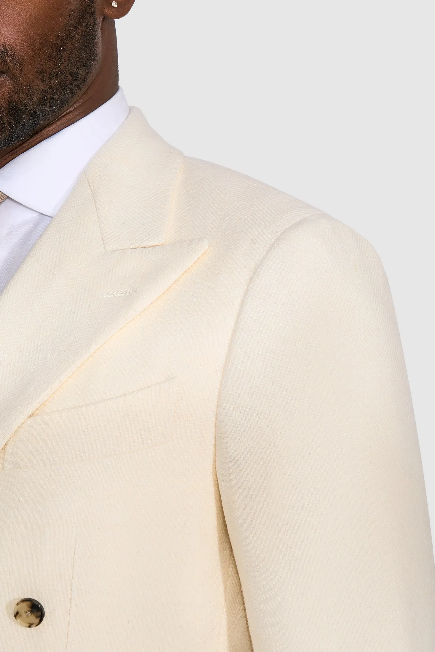 New Suitsupply Havana Off White Herringbone Wool and Cashmere Unlined Blazer - Size 44L