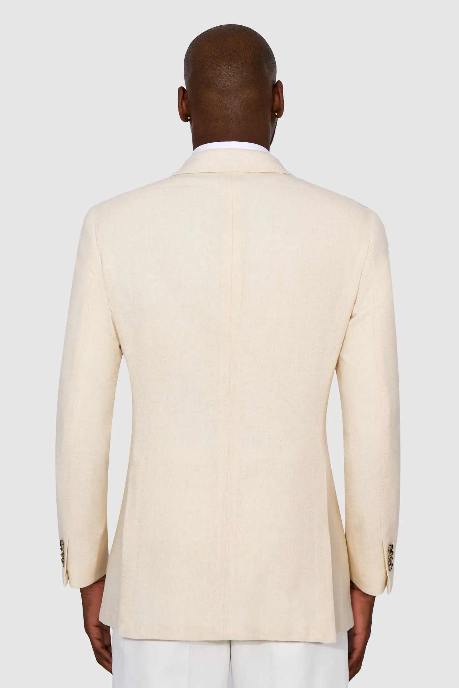 New Suitsupply Havana Off White Herringbone Wool and Cashmere Unlined Blazer - Size 44L