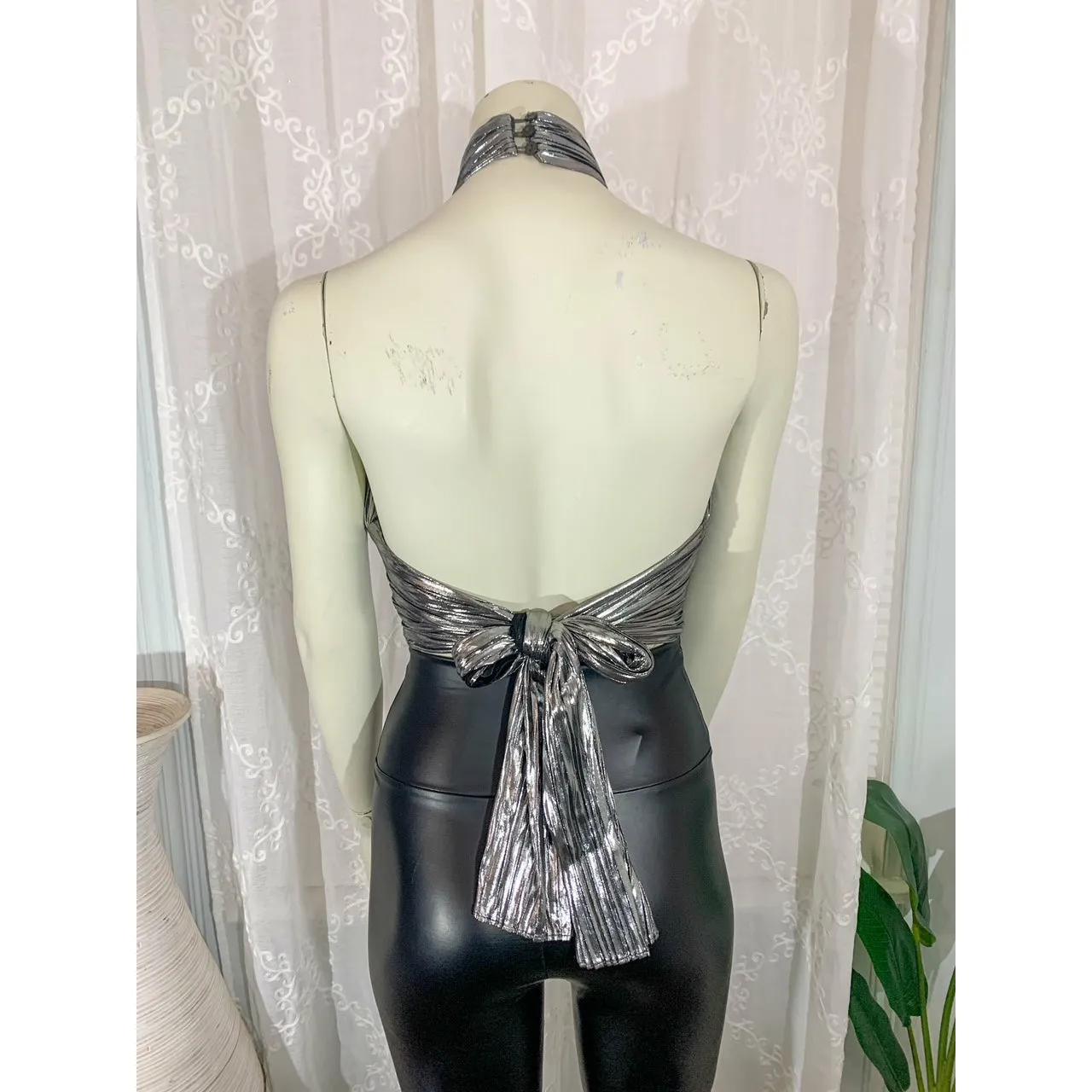 Night Out Crop Halter Top - Silver