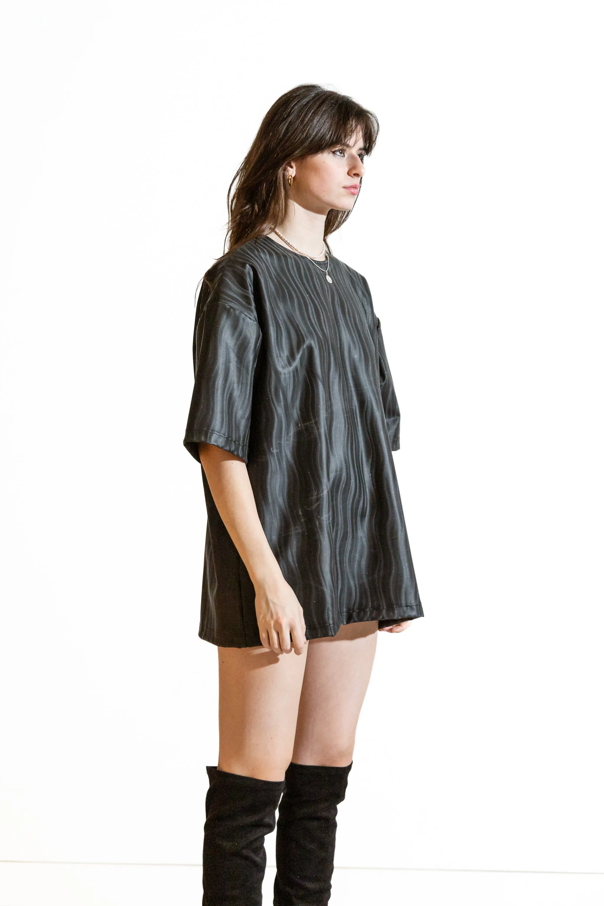 Nominal London Latex 'Wavey' Black T-shirt Dress