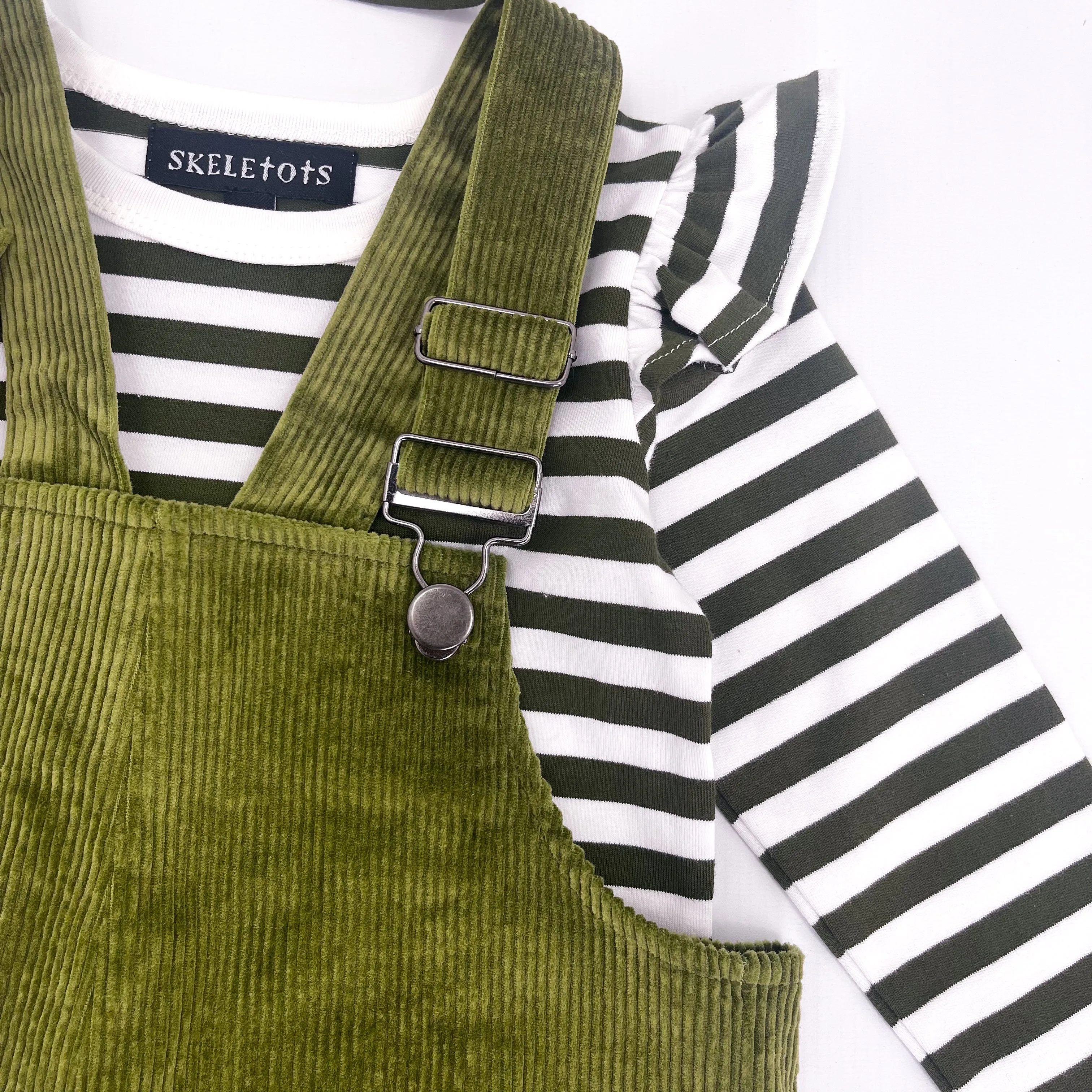 NOT SO BASIC FRILL SLEEVE OLIVE GREEN STRIPE TEE