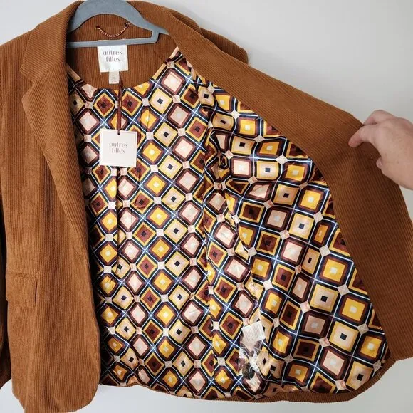 NWT Anthropologie Autres Filles Corduroy Blazer Cognac Brown Small