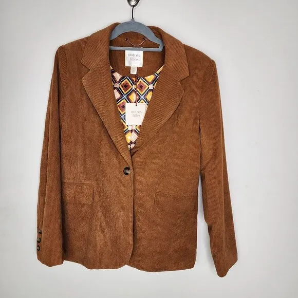 NWT Anthropologie Autres Filles Corduroy Blazer Cognac Brown Small