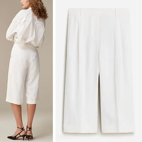 NWT - J. Crew - Long Pleated Trouser Short in Drapey Viscose - White