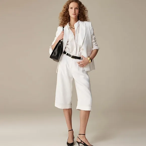 NWT - J. Crew - Long Pleated Trouser Short in Drapey Viscose - White