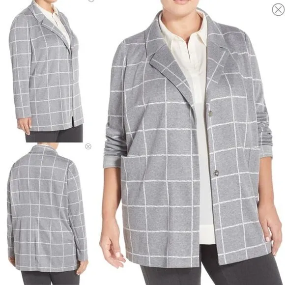 NYDJ Window Pane Topper Sweater Blazer Heather Gray
