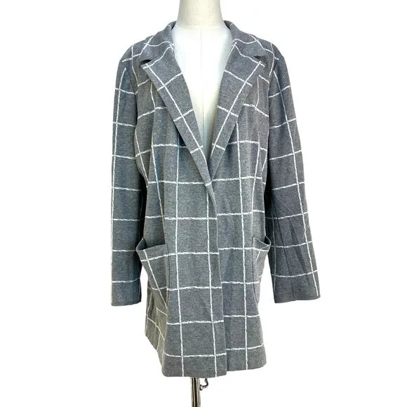 NYDJ Window Pane Topper Sweater Blazer Heather Gray