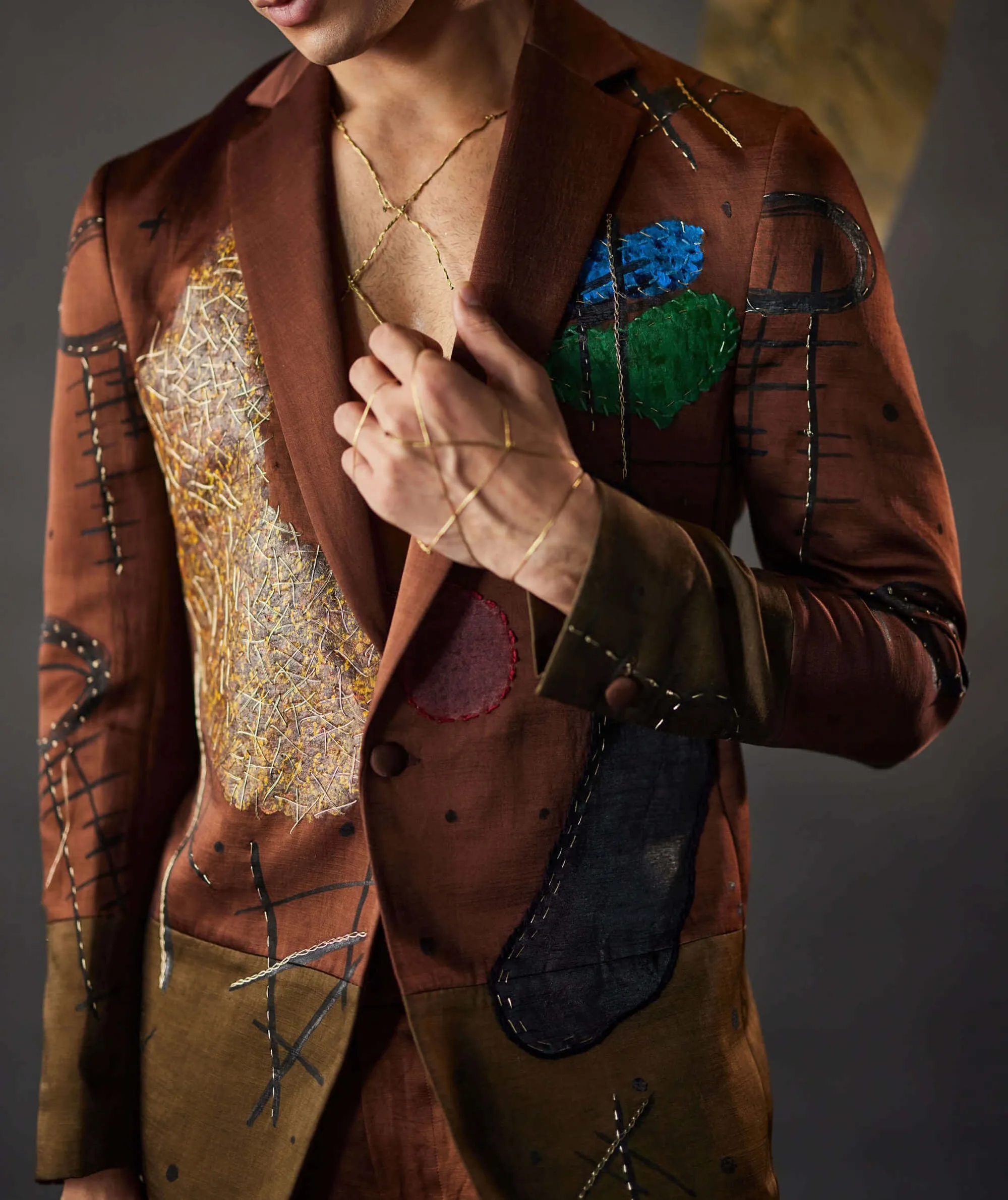 Olive brown blazer and trousers