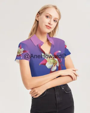 One Flower Women's All-Over Print Short Sleeve Button Up