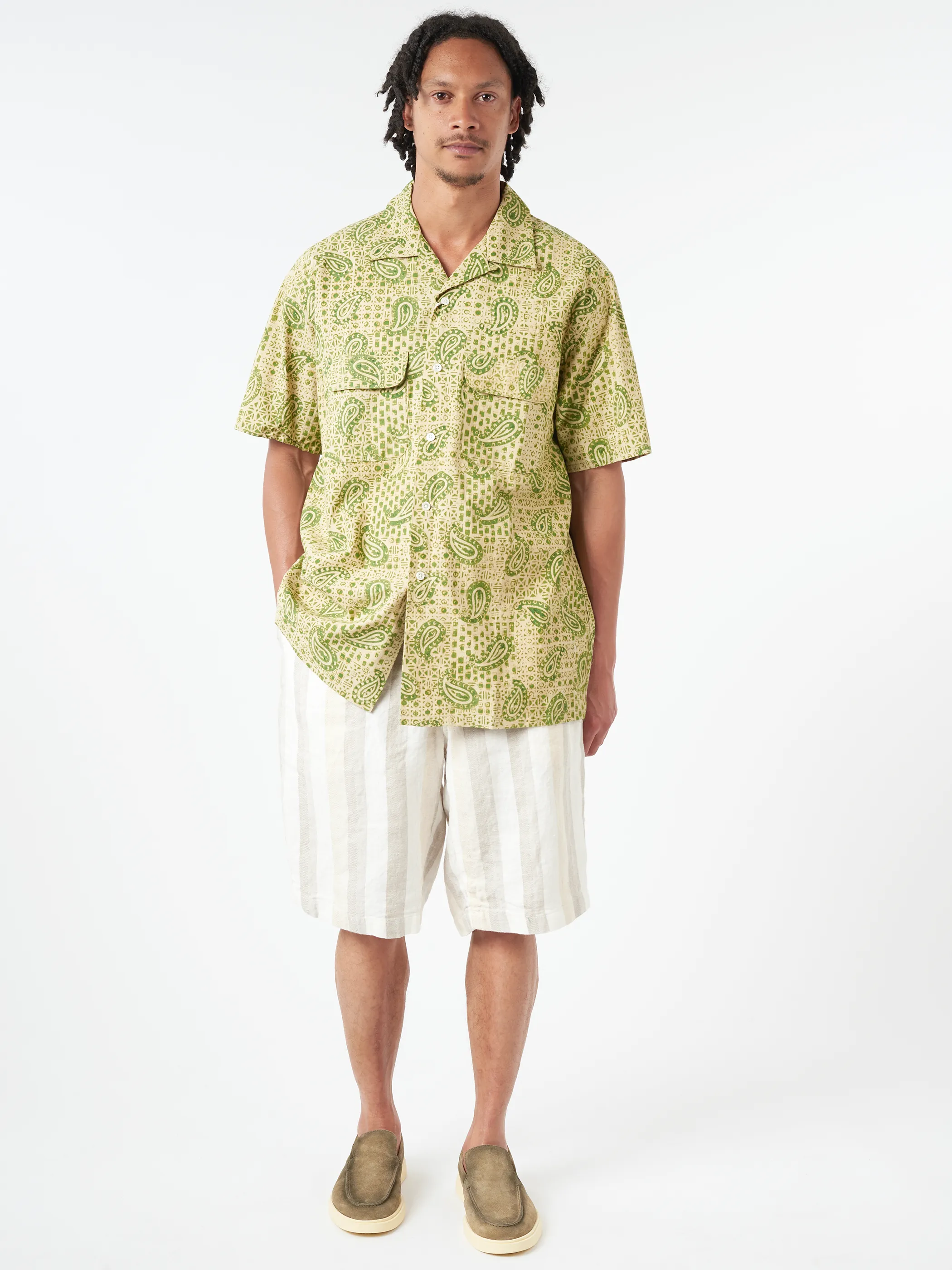 Open Collar Block Print Paisley Shirt