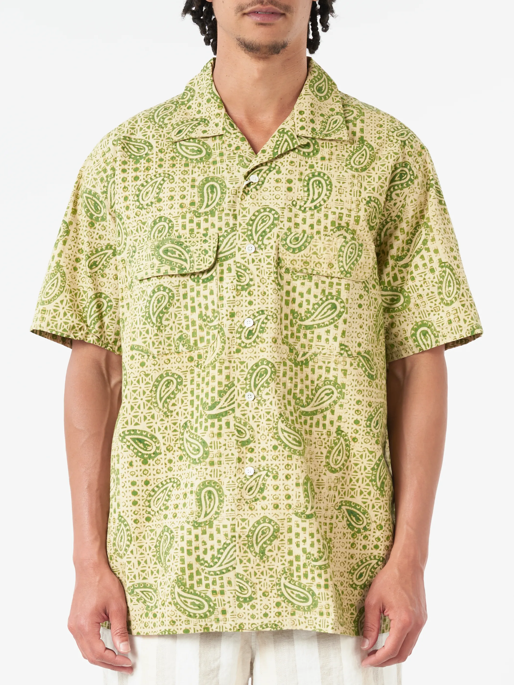 Open Collar Block Print Paisley Shirt