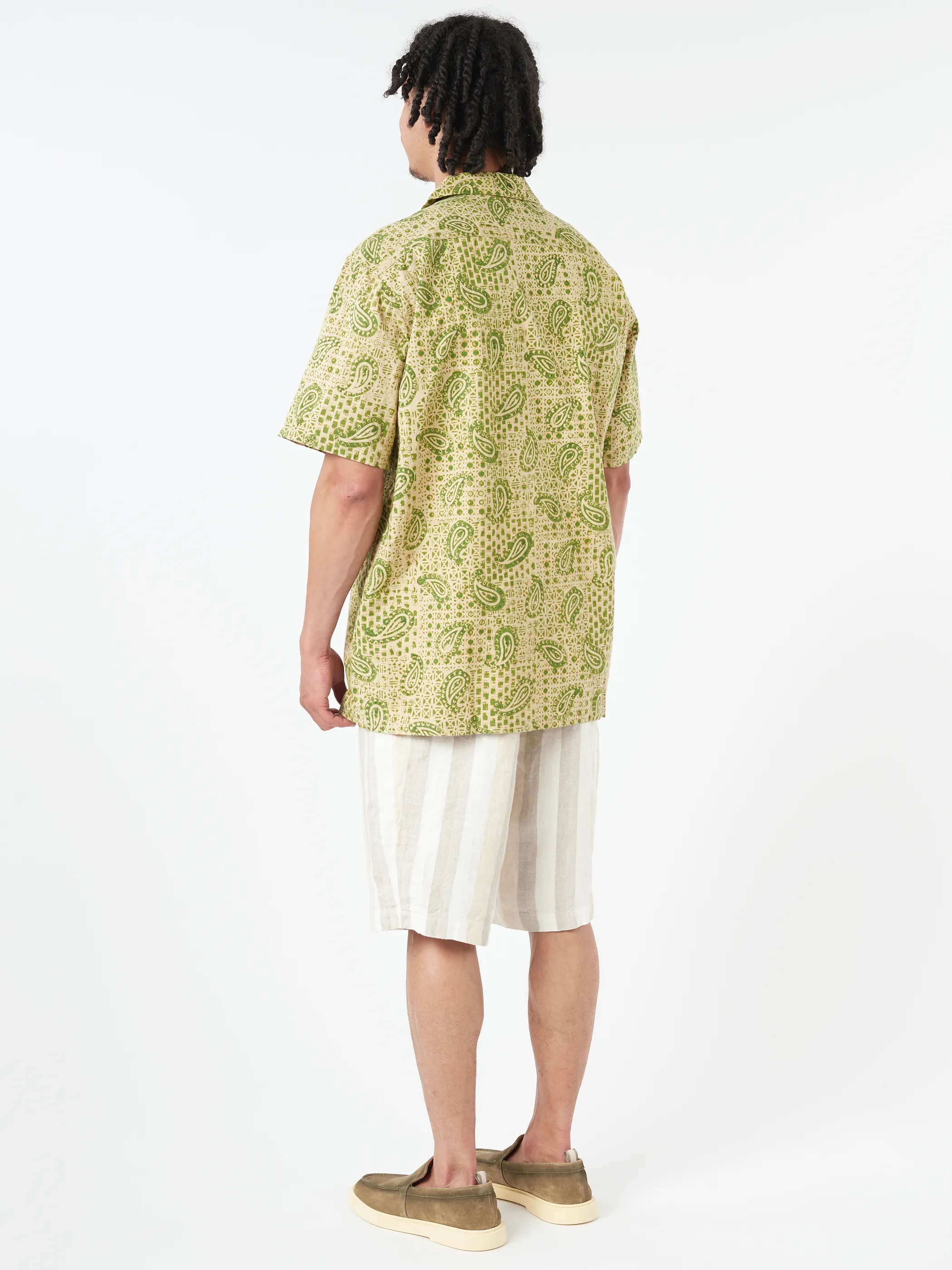 Open Collar Block Print Paisley Shirt