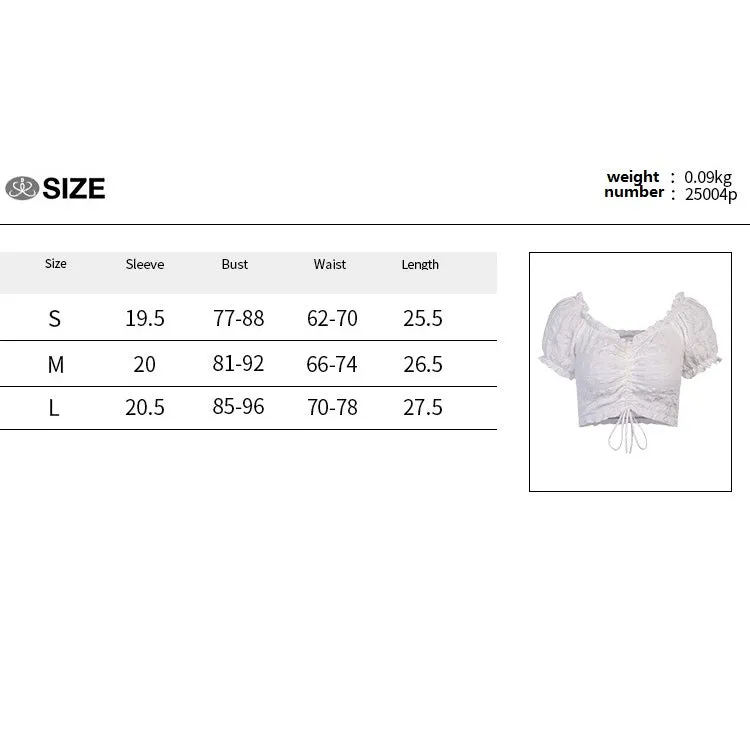 Open navel drawcord lace up sexy retro bubble sleeve women's T-shirt short sleeve top