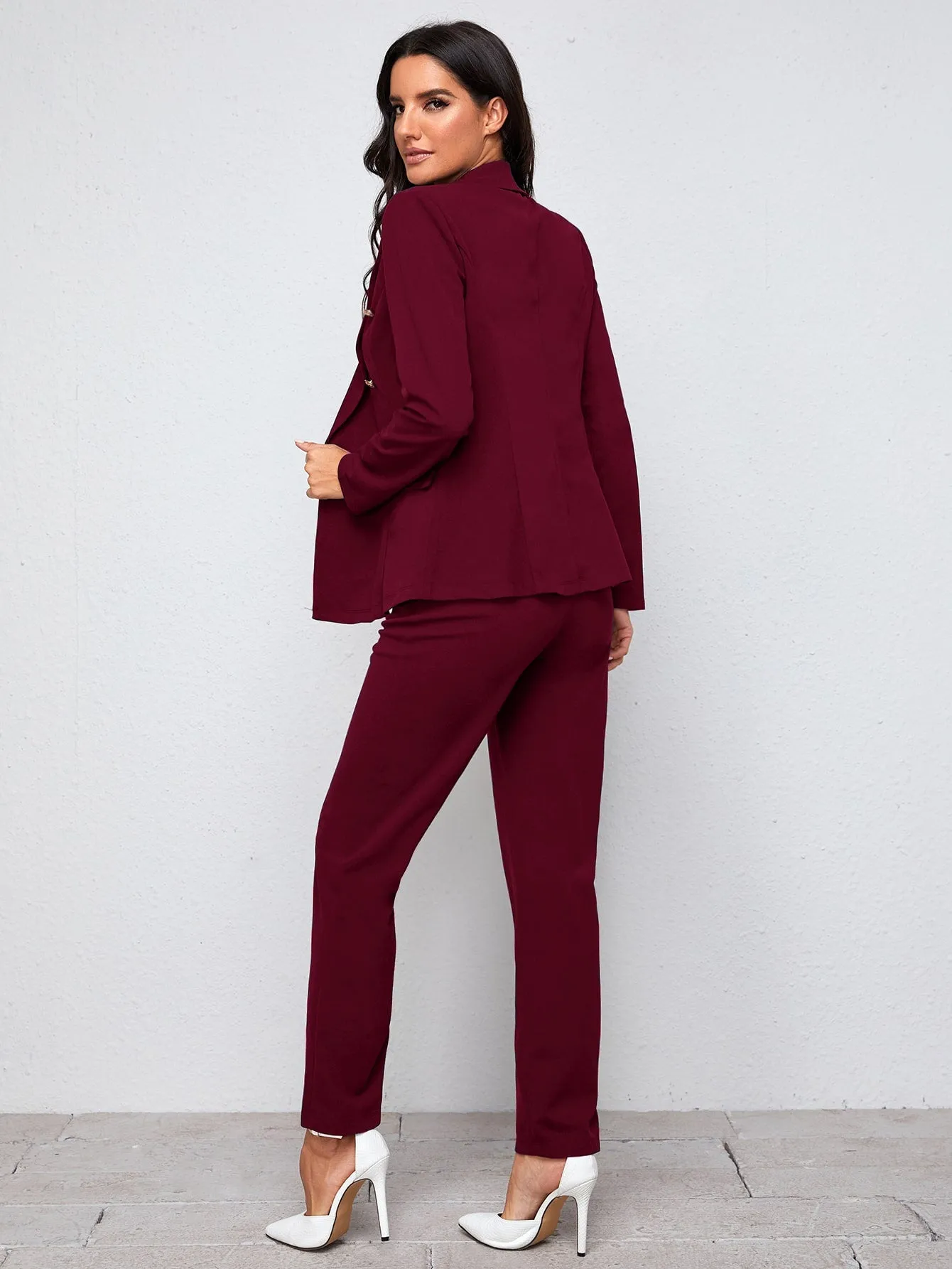 Parien Notch Collar Double Button Blazer and Tailored Pants Set