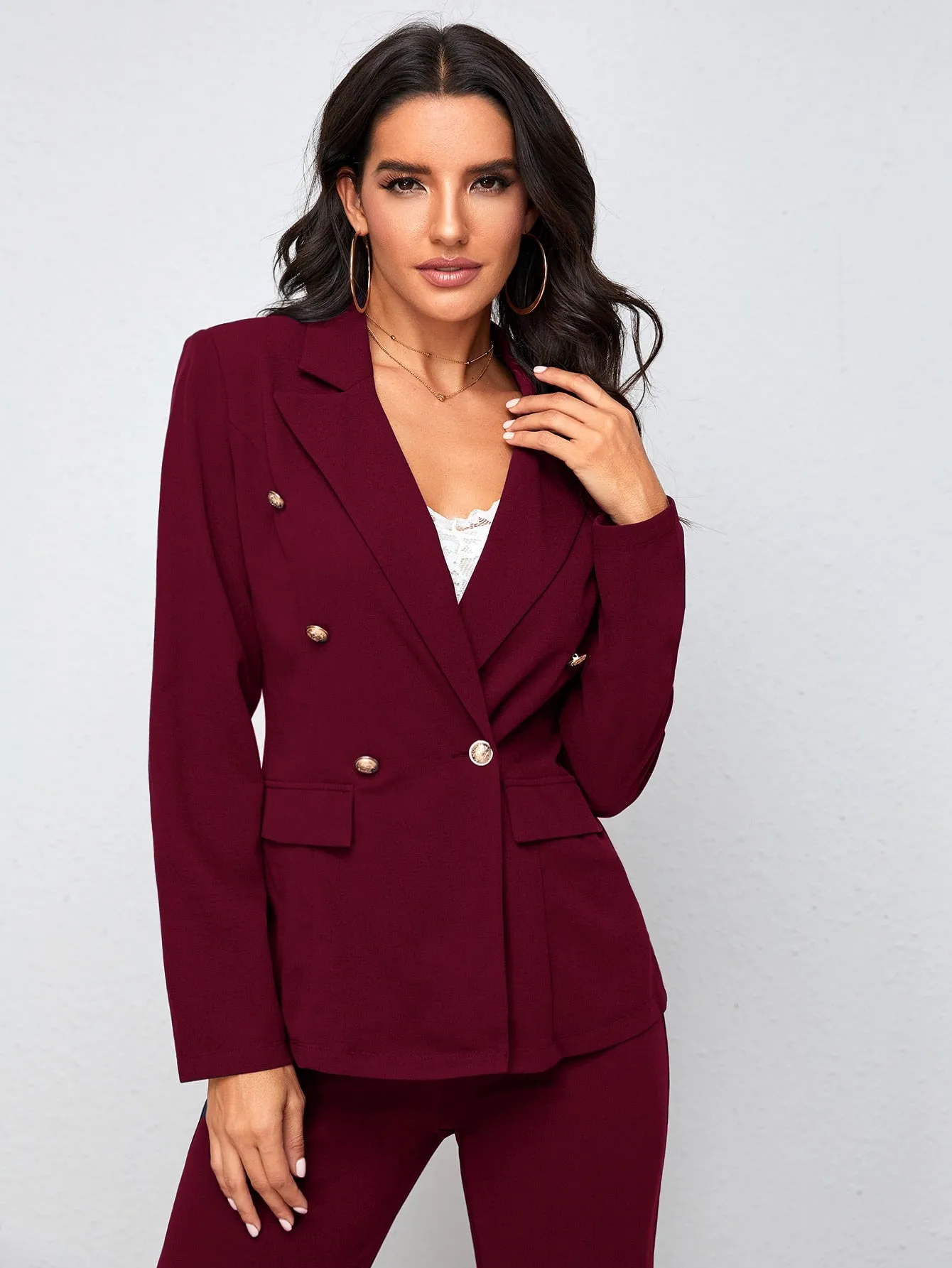 Parien Notch Collar Double Button Blazer and Tailored Pants Set