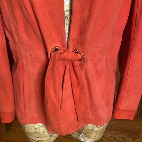 Pedro del Hierro genuine leather suede coral pink jacket cardigan blazer Sz L