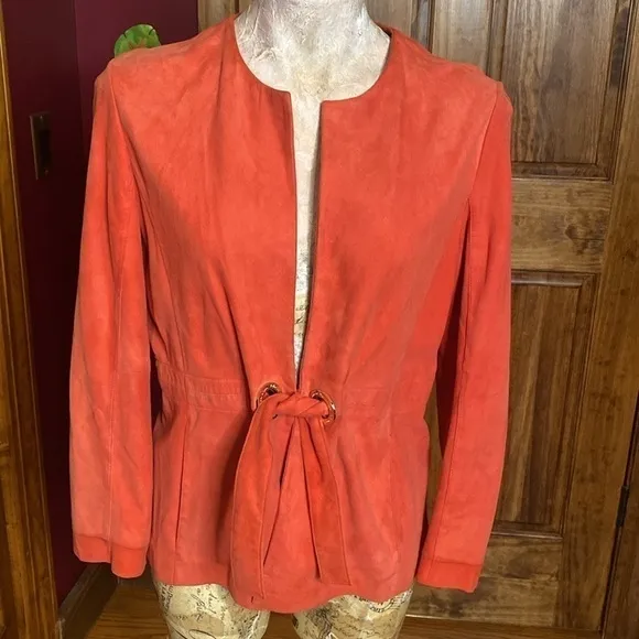 Pedro del Hierro genuine leather suede coral pink jacket cardigan blazer Sz L