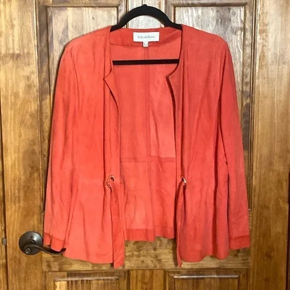 Pedro del Hierro genuine leather suede coral pink jacket cardigan blazer Sz L