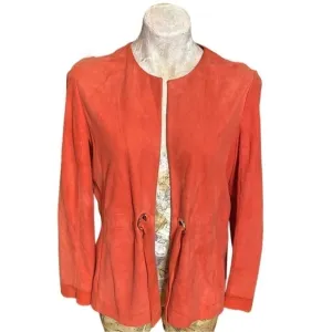 Pedro del Hierro genuine leather suede coral pink jacket cardigan blazer Sz L