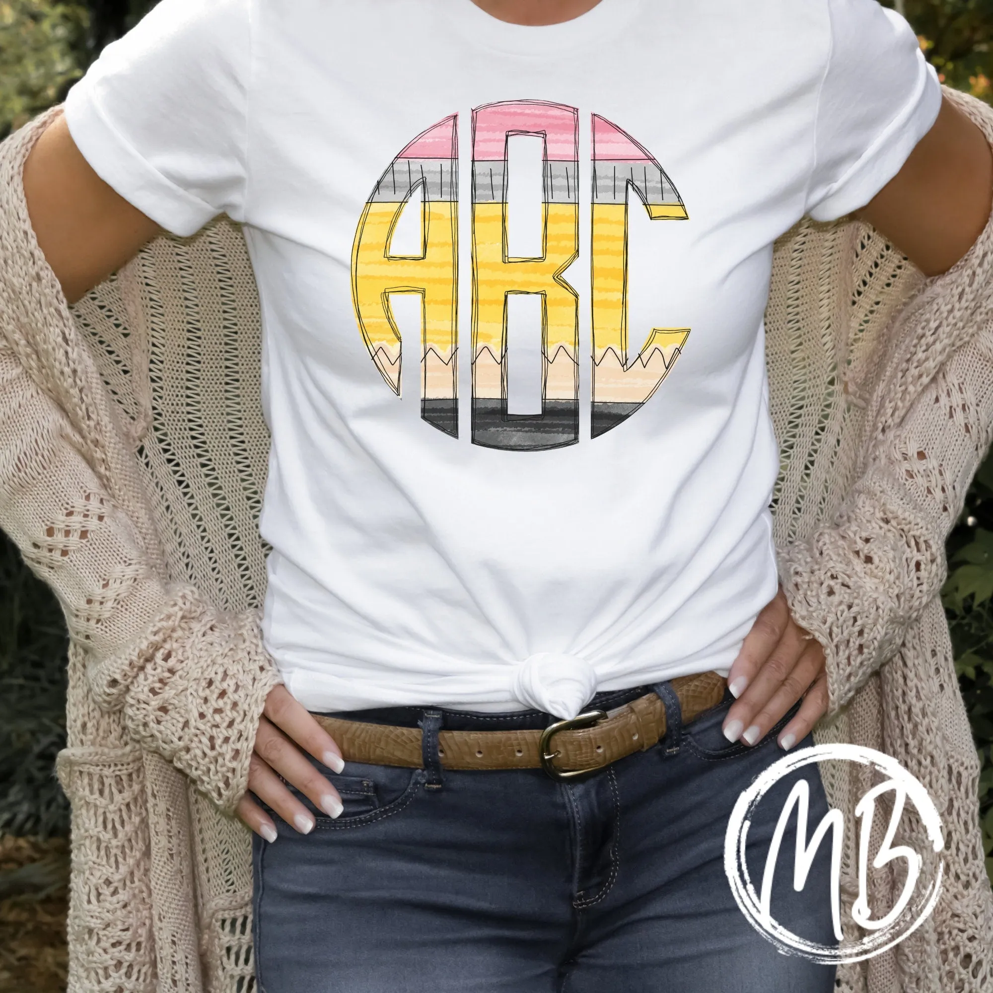 Pencil Monogram Adult Tee