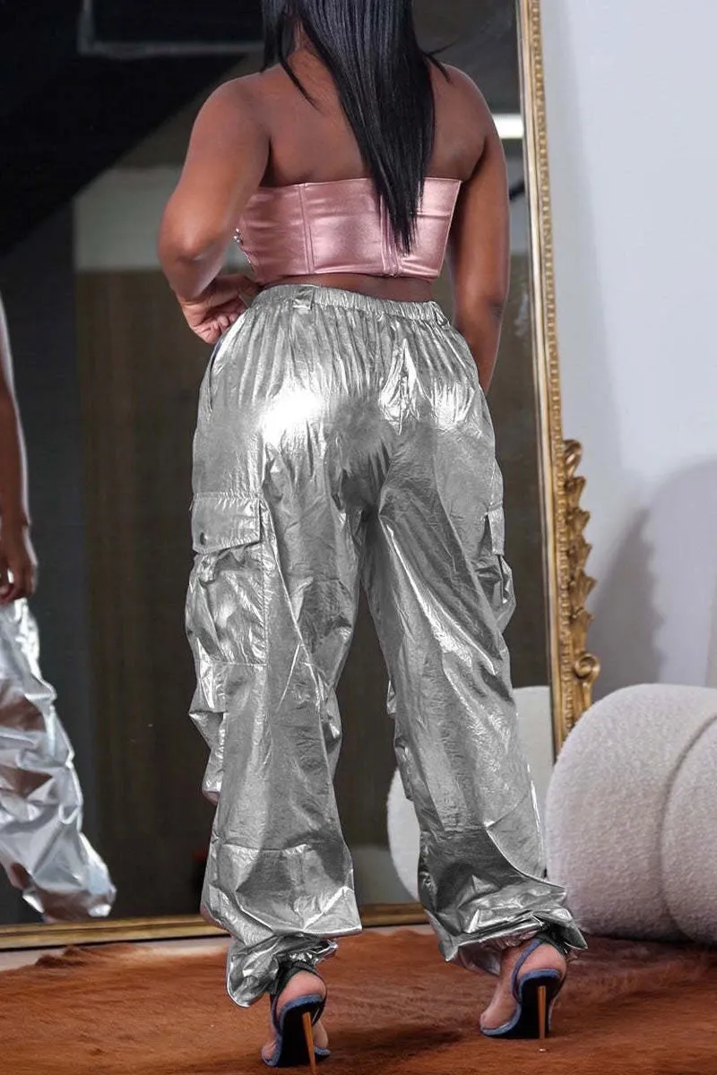 PG0181 Metallic Cargo Long Pants