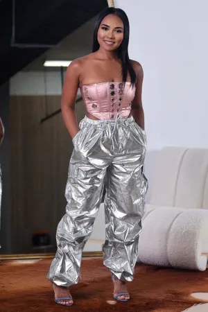 PG0181 Metallic Cargo Long Pants