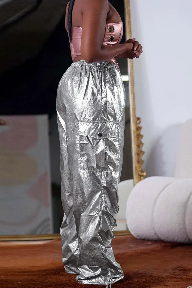 PG0181 Metallic Cargo Long Pants