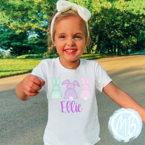 Pink Bunny Trio with name Toddler & Youth Tee