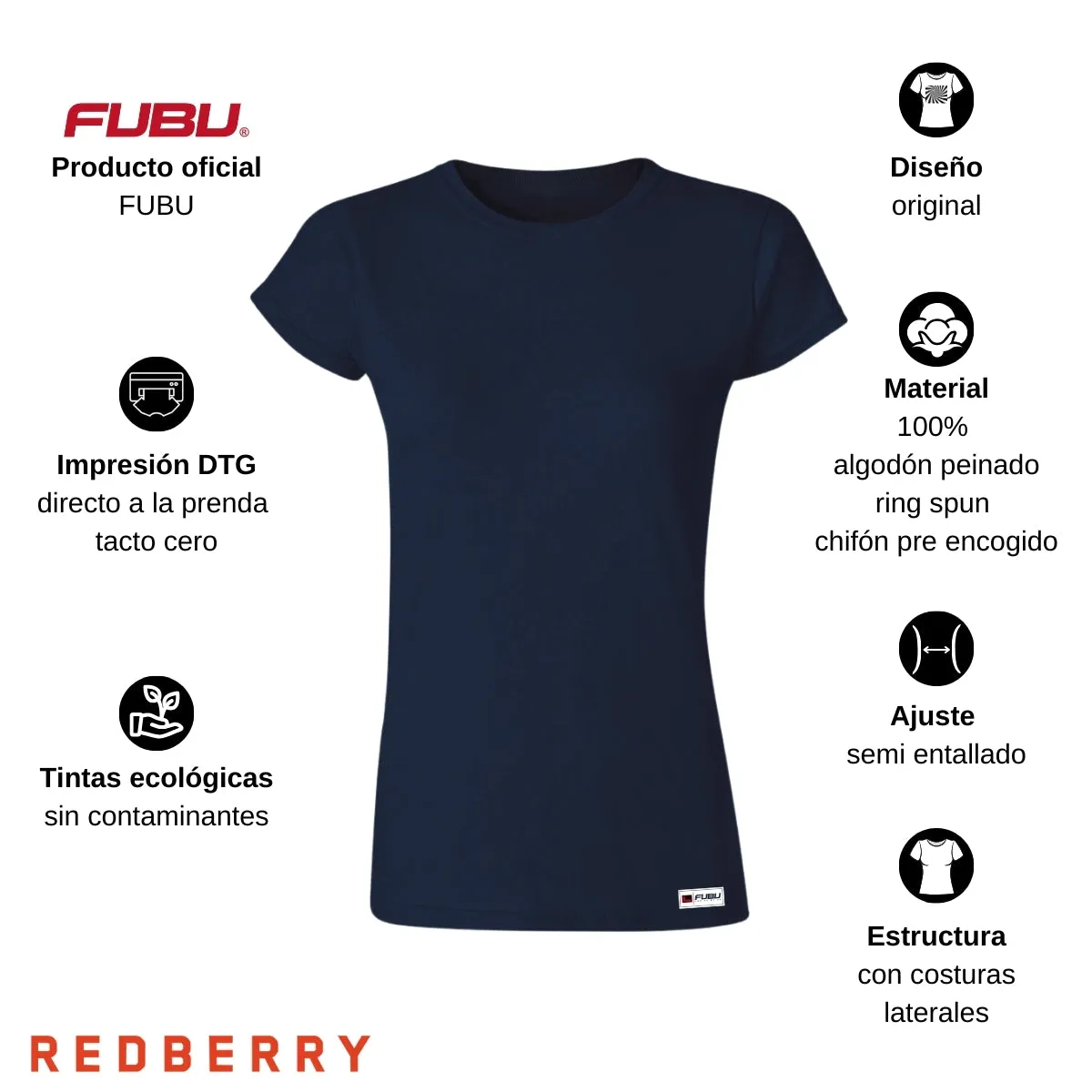 Playera Mujer Fubu Logo Azul Reverso