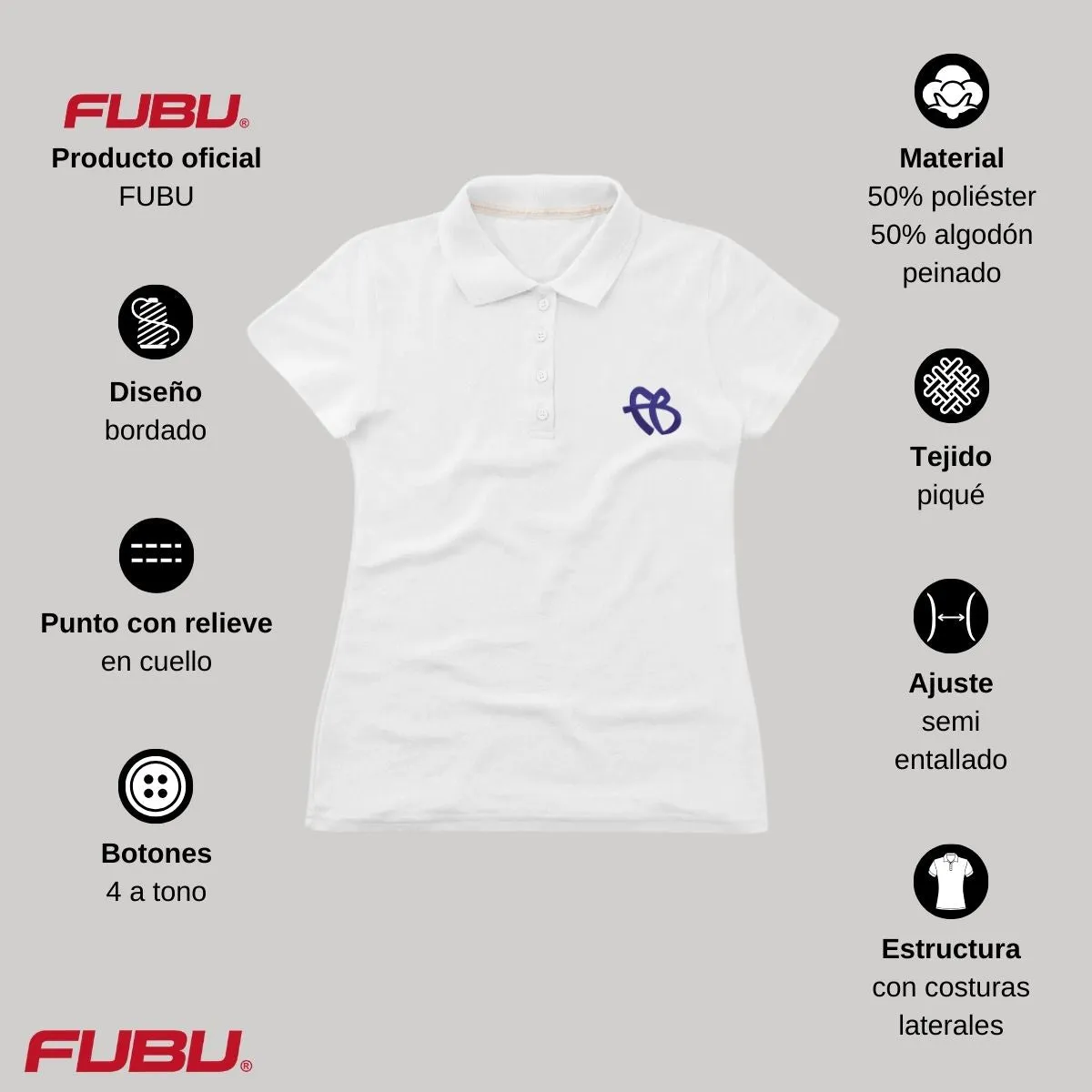 Playera Tipo Polo Piqué Mujer Fubu FB Azul Bordado