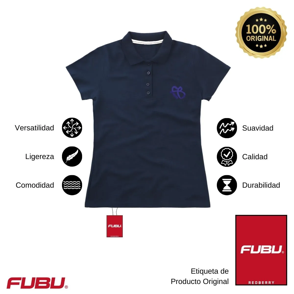 Playera Tipo Polo Piqué Mujer Fubu FB Azul Bordado