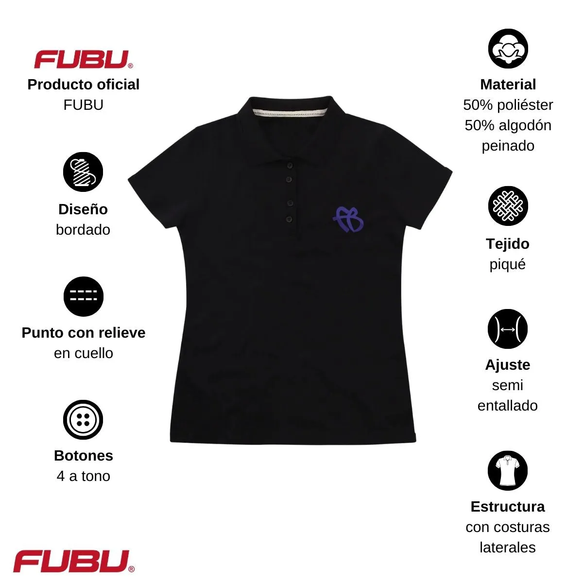 Playera Tipo Polo Piqué Mujer Fubu FB Azul Bordado