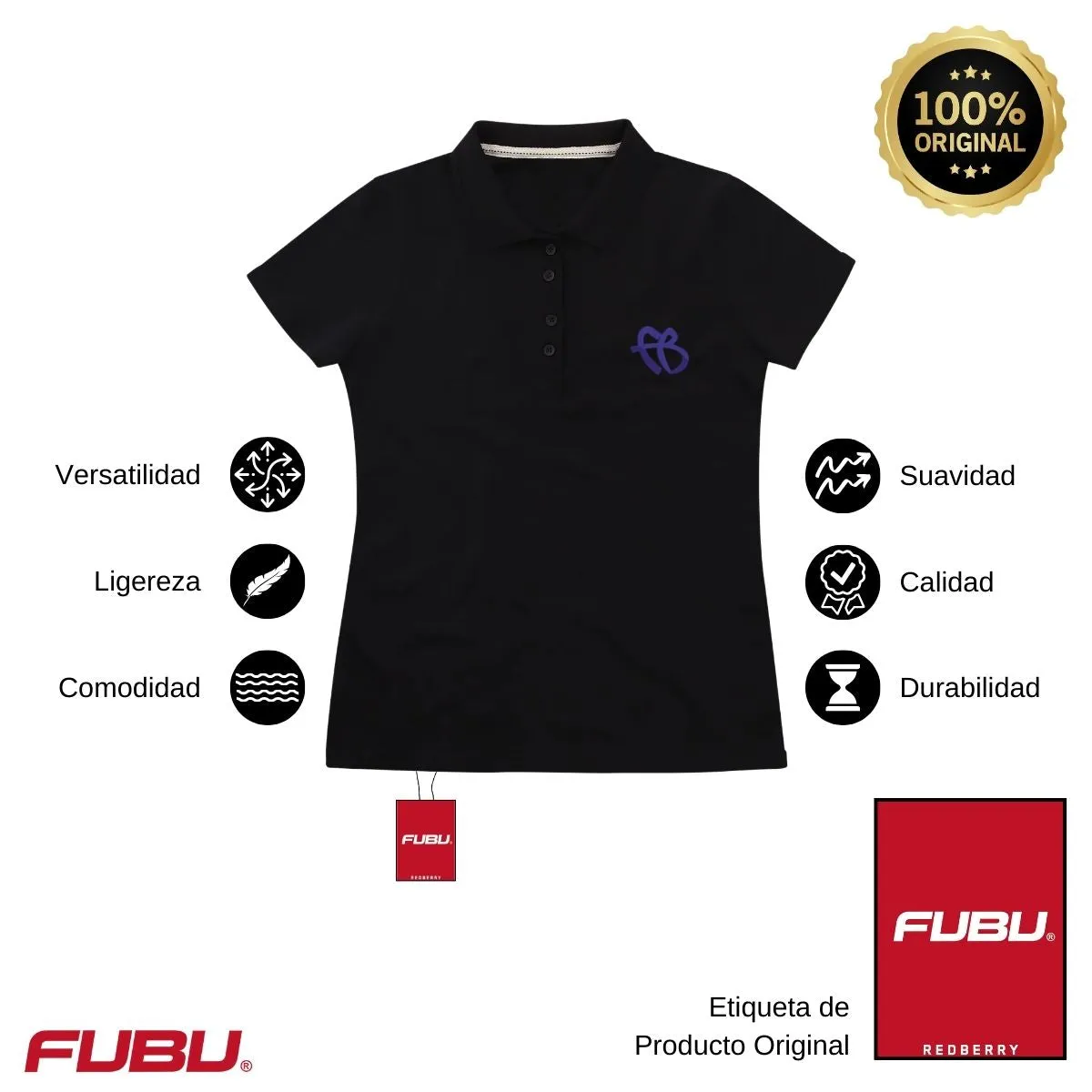 Playera Tipo Polo Piqué Mujer Fubu FB Azul Bordado