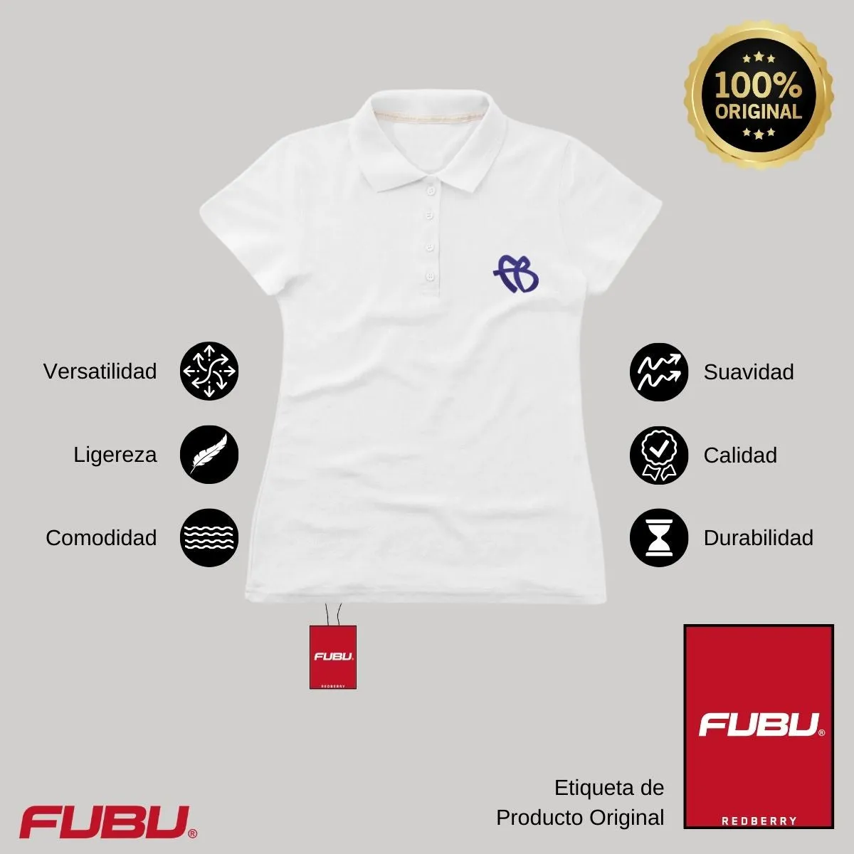 Playera Tipo Polo Piqué Mujer Fubu FB Azul Bordado