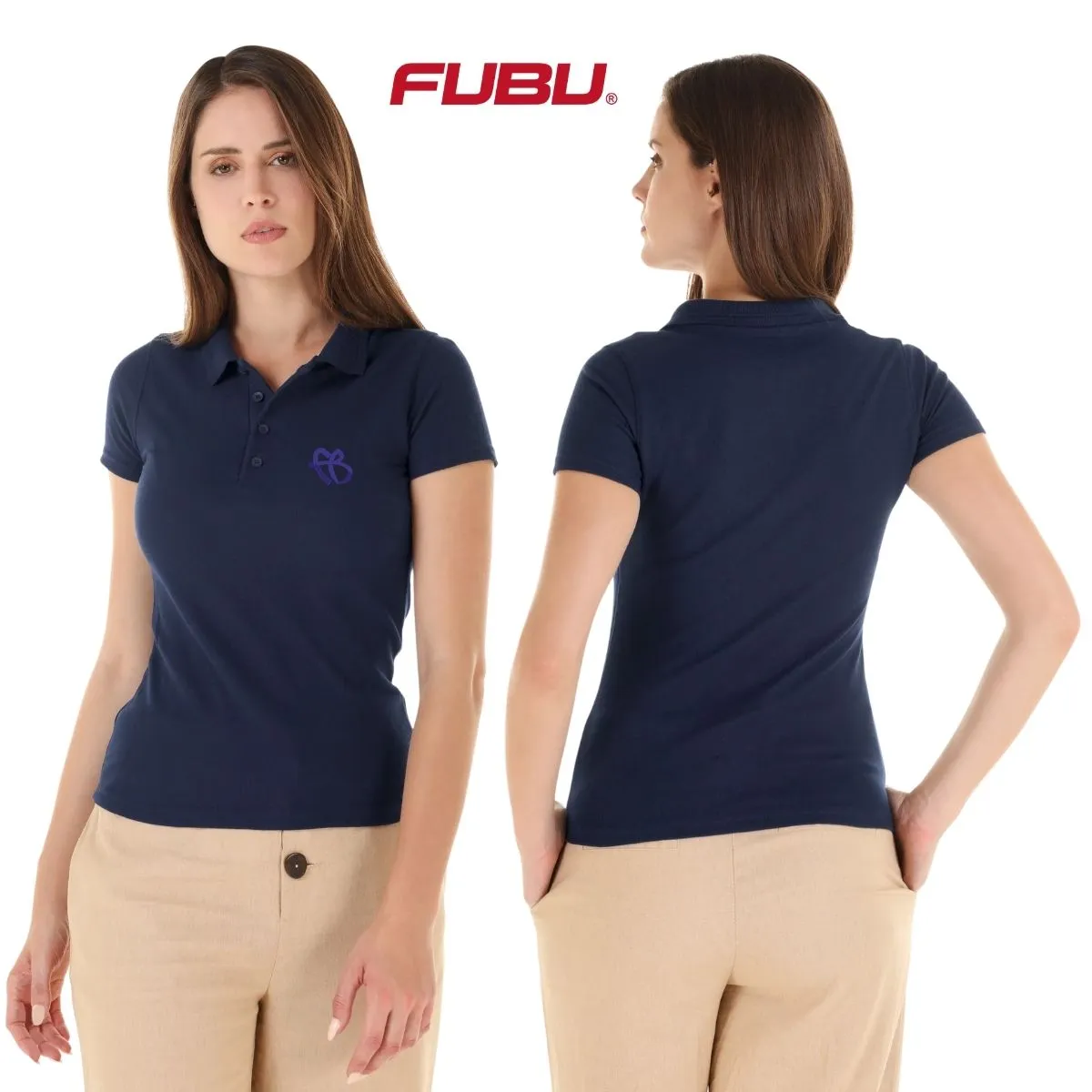 Playera Tipo Polo Piqué Mujer Fubu FB Azul Bordado
