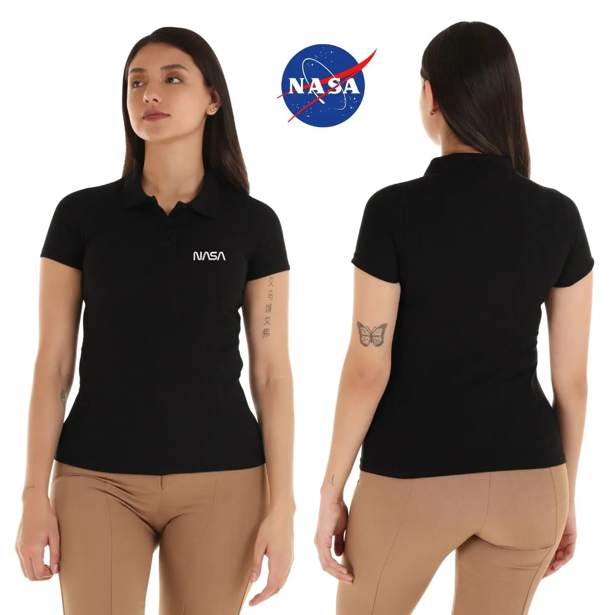 Playera Tipo Polo Piqué Mujer Nasa Worm Mono Bordado