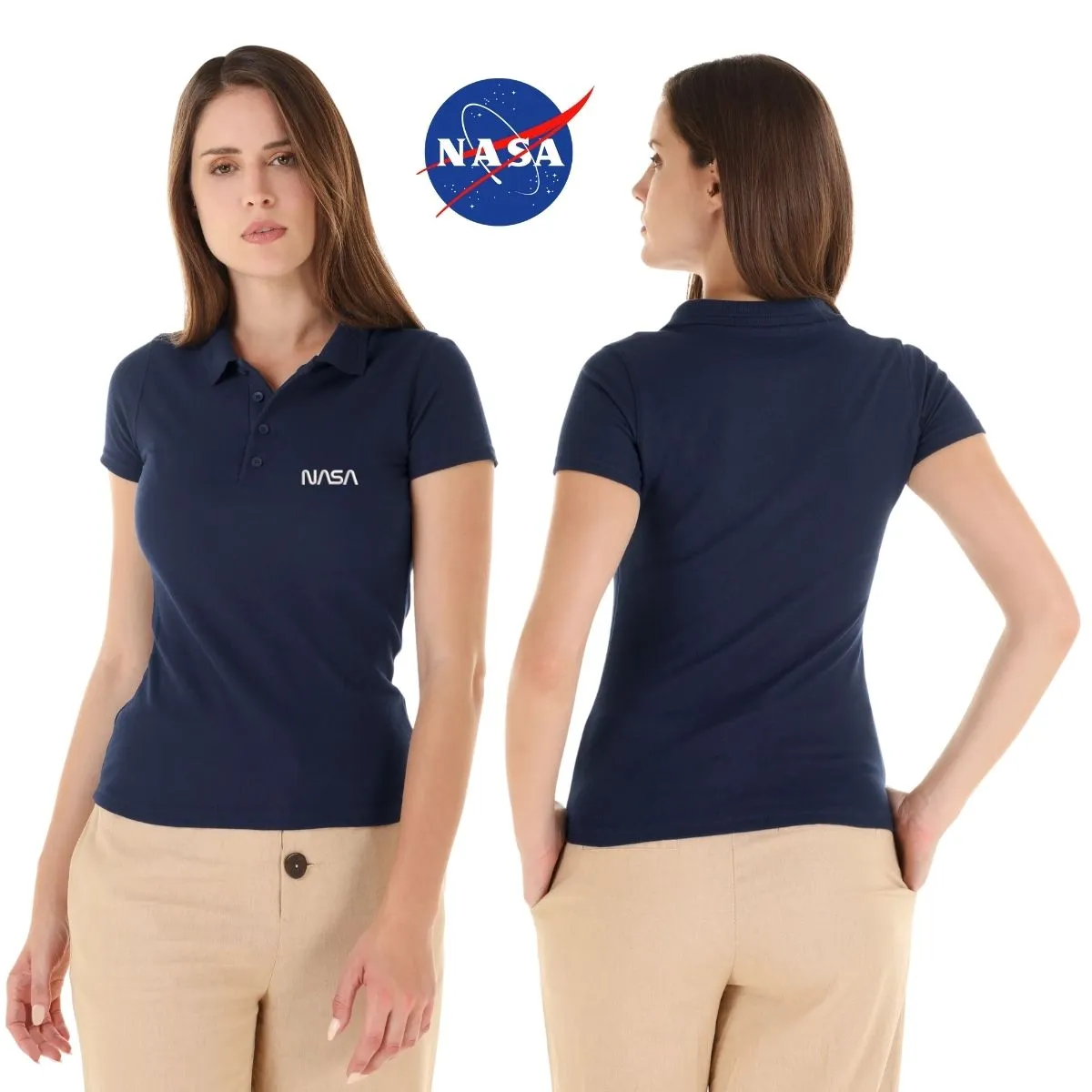 Playera Tipo Polo Piqué Mujer Nasa Worm Mono Bordado