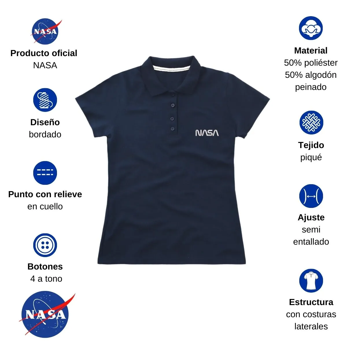 Playera Tipo Polo Piqué Mujer Nasa Worm Mono Bordado